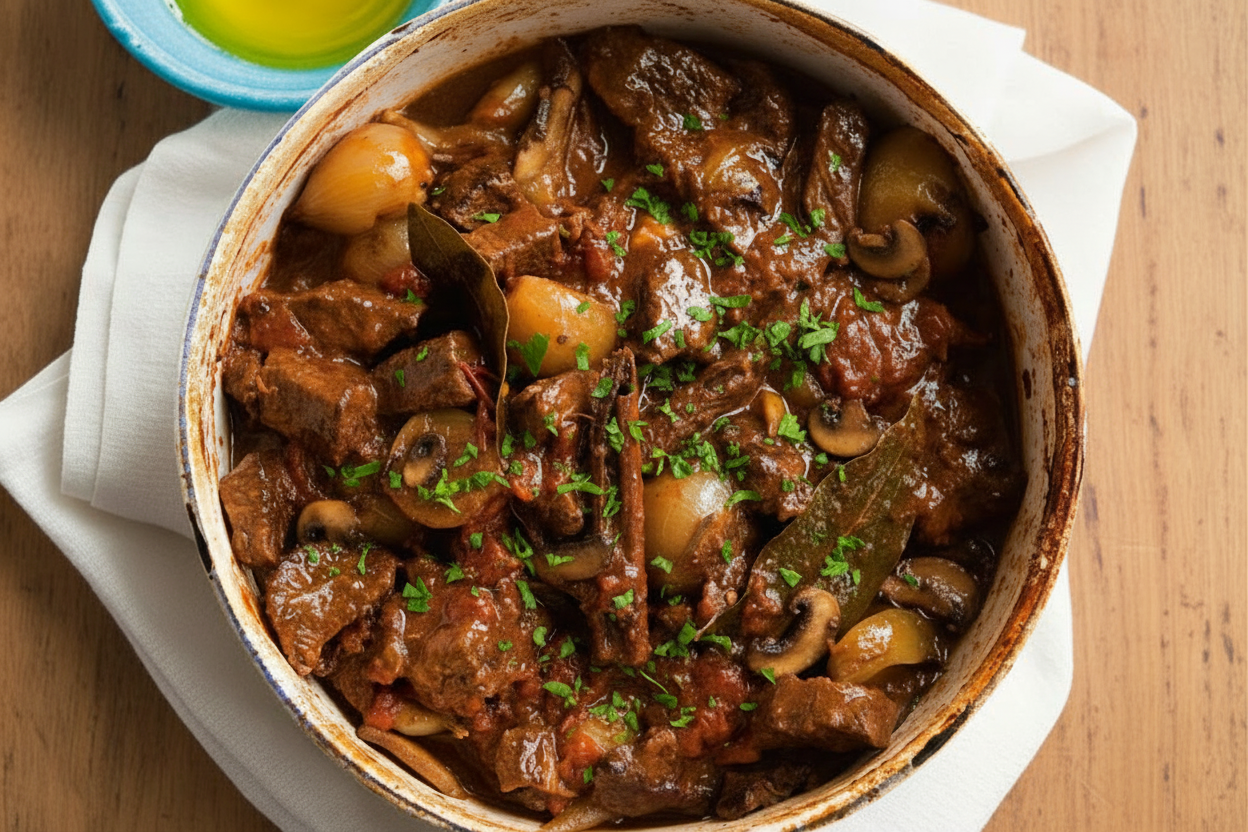BEEF IN RED WINE SAUCE